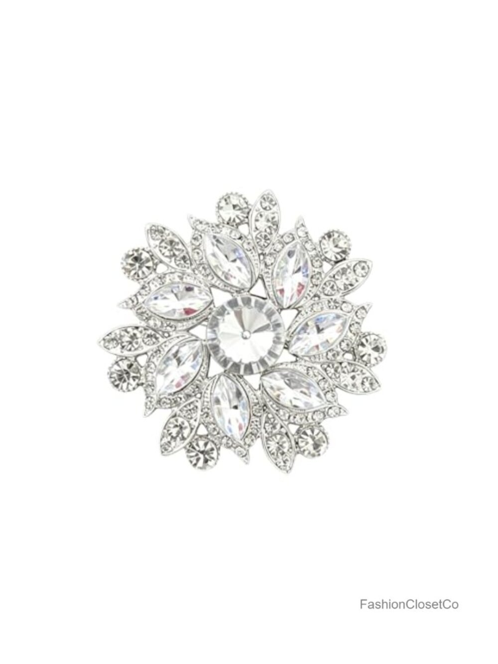 Vintage Rhinestone Flower Brooch Antique Gold Alloy Crystal Lapel Pin